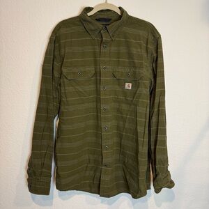 Carhartt Shirt Men Large TALL Olive Green Loose Fit Outdoor Casual  Button Down